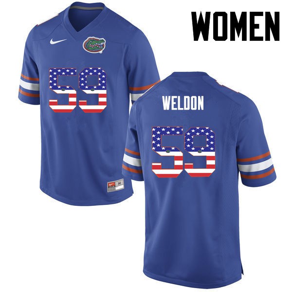 Florida Gators Women #59 Danny Weldon College Football USA Flag Fashion Blue